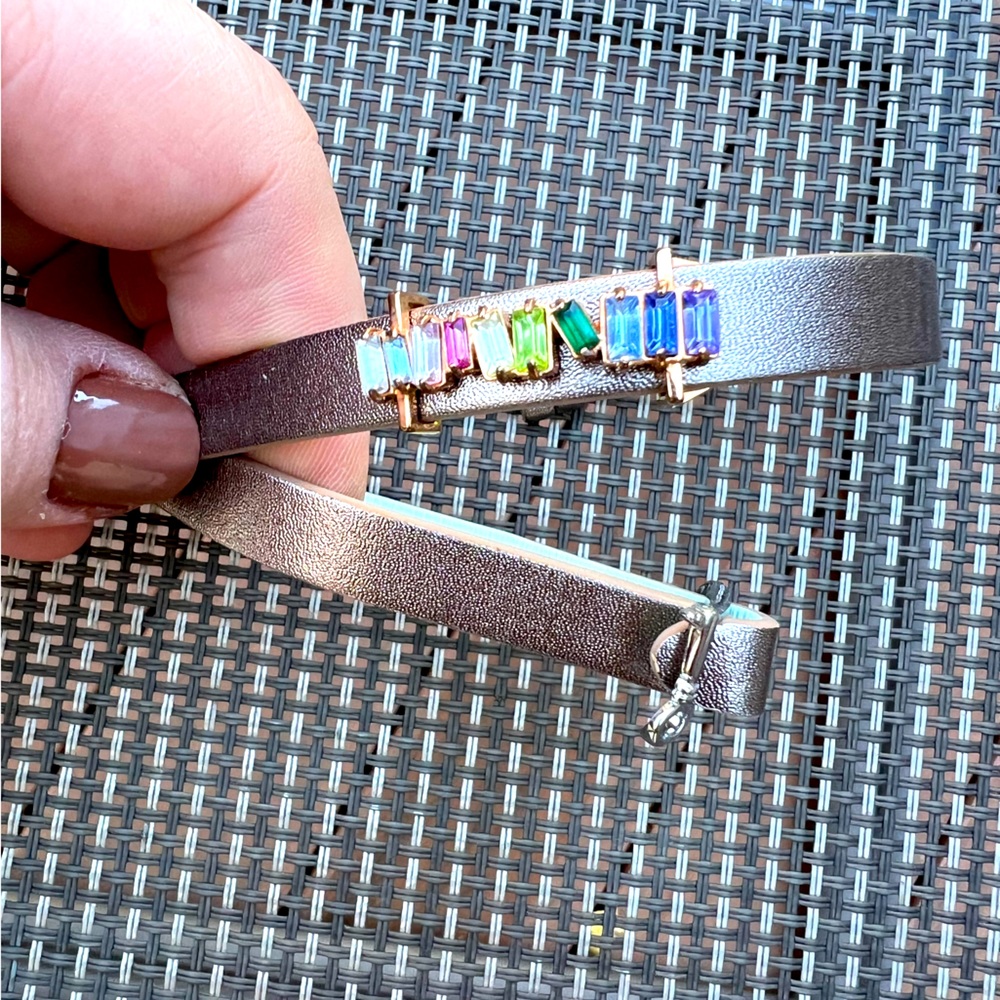 Stella & Dot Mint/Steel Gray Wrap Bracelet with Rainbow Charm